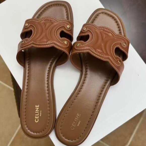 🤎Celine Tan Leather Slide Sandals – EU39 - Picture 1 of 5